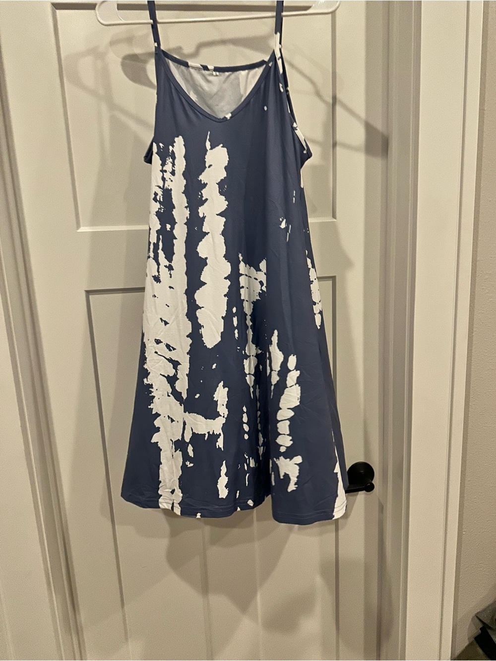 Sleeveless Blue and White Tie-Dye Slip Dress - Picture 3 of 5